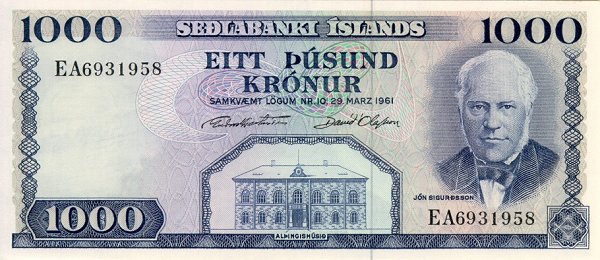 Front of Iceland p46a: 1000 Kronur from 1961
