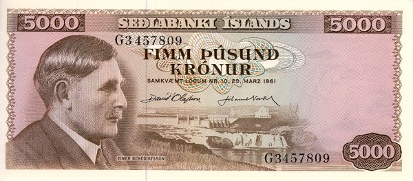 Front of Iceland p47a: 5000 Kronur from 1961