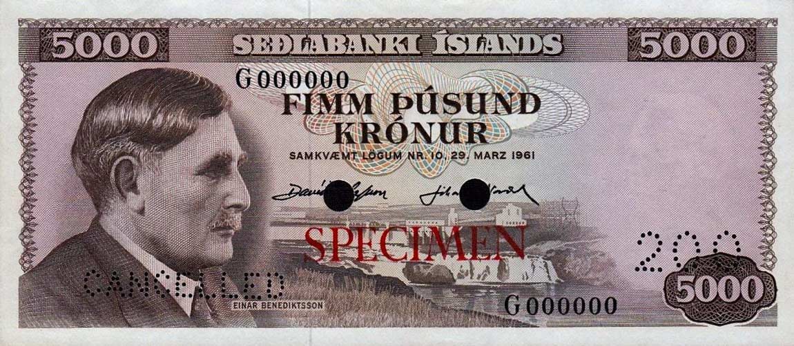 Front of Iceland p47s: 5000 Kronur from 1961