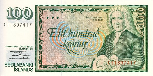 Front of Iceland p50a: 100 Kronur from 1981
