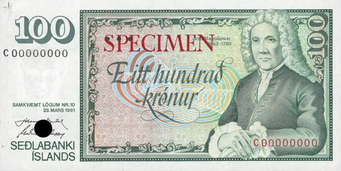 Front of Iceland p50s: 100 Kronur from 1981