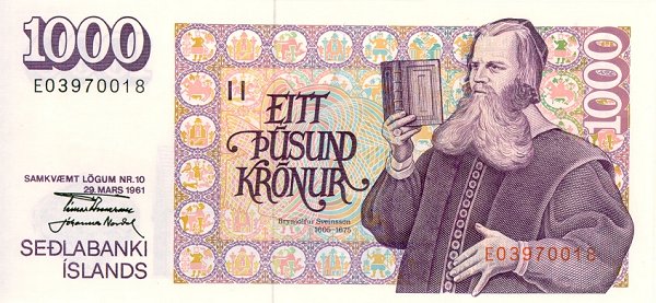 Front of Iceland p52a: 1000 Kronur from 1984