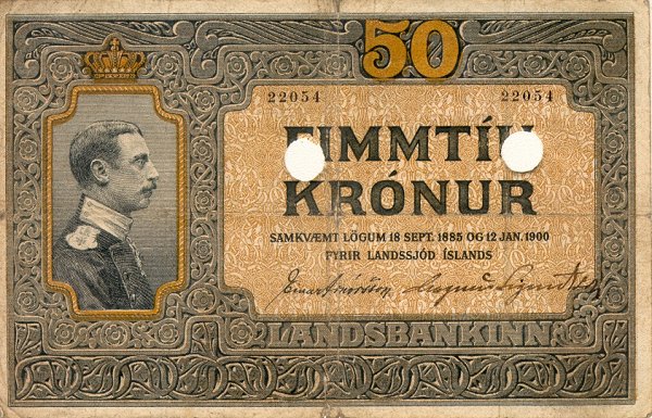 Front of Iceland p9b: 50 Kronur from 1885