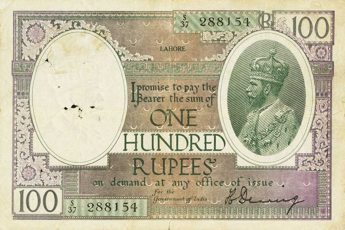 Front of India p10m: 100 Rupees from 1917