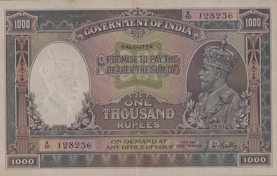 Front of India p12c: 1000 Rupees from 1928