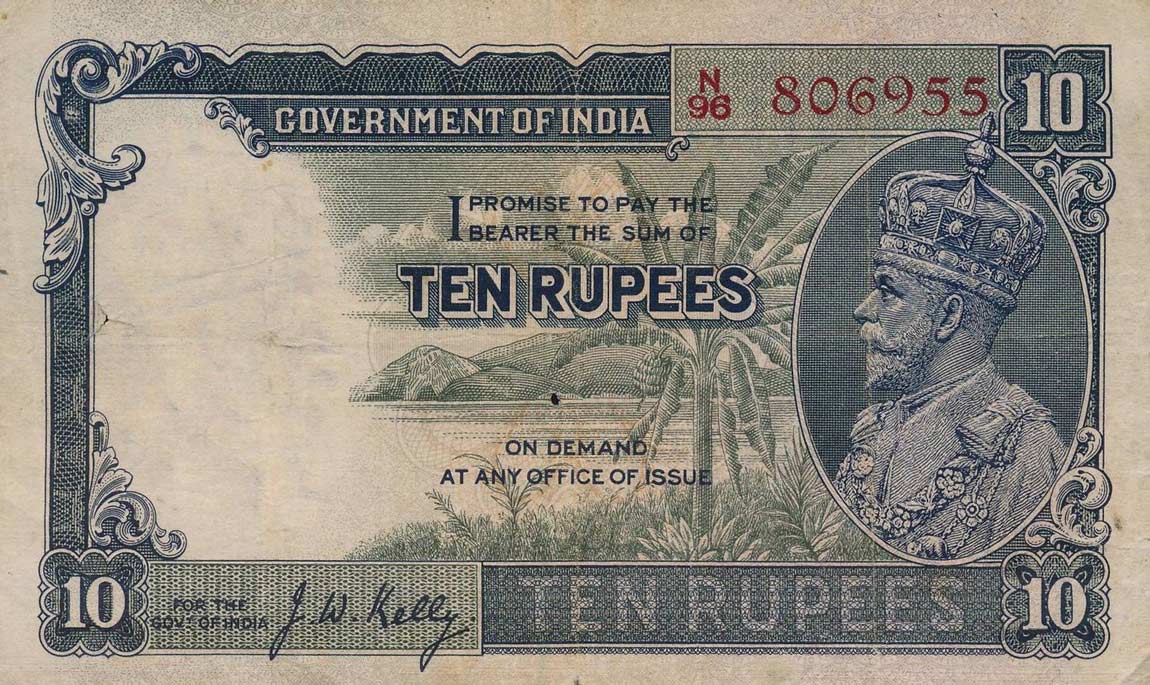 Front of India p16b: 10 Rupees from 1928