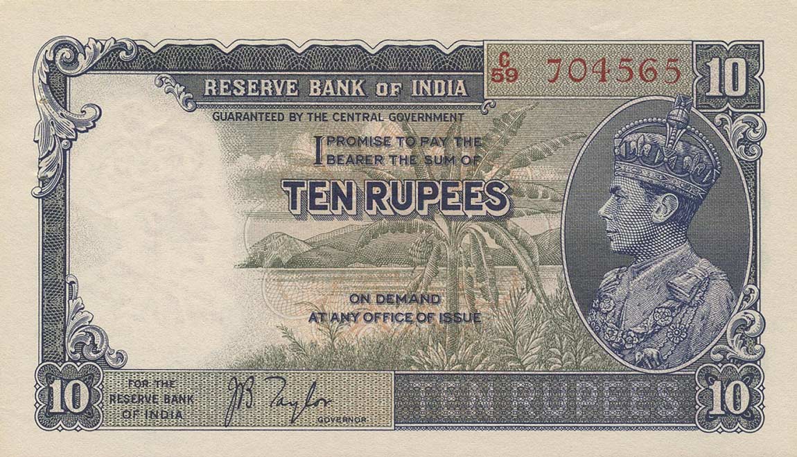 Front of India p19a: 10 Rupees from 1937