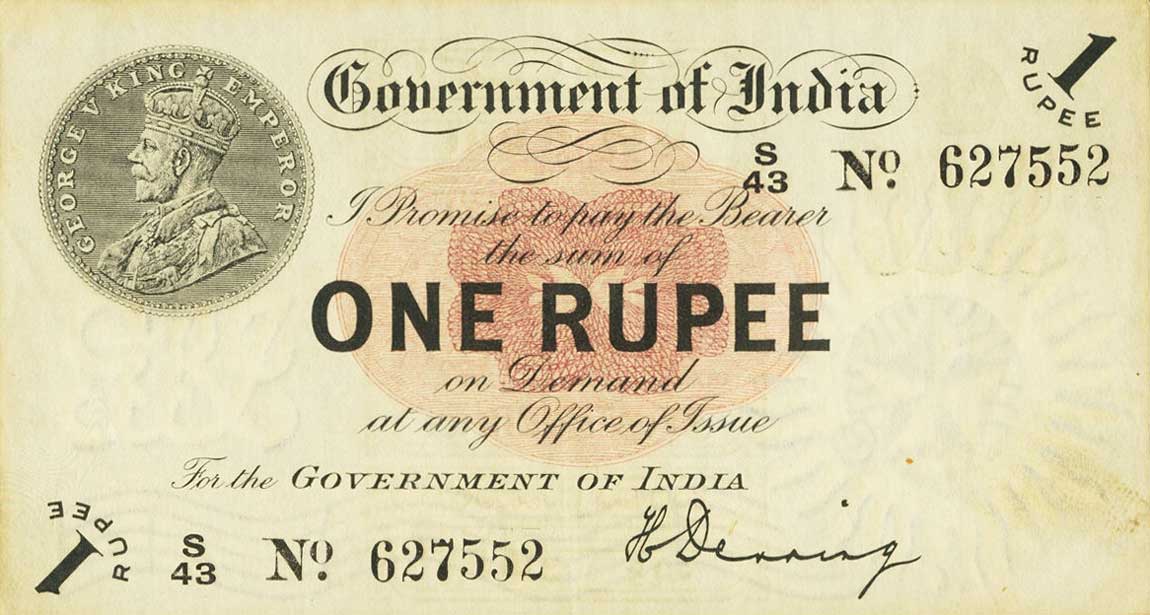 Front of India p1c: 1 Rupee from 1917