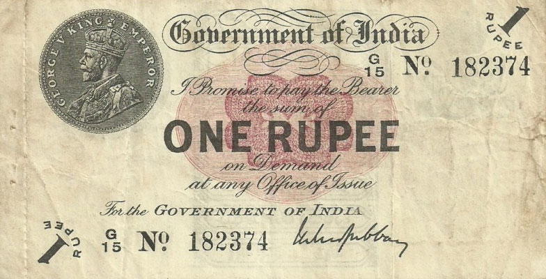 Front of India p1g: 1 Rupee from 1917