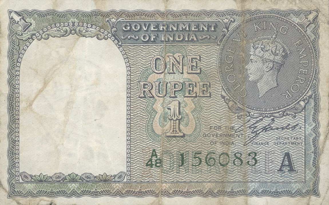 Front of India p25d: 1 Rupee from 1940