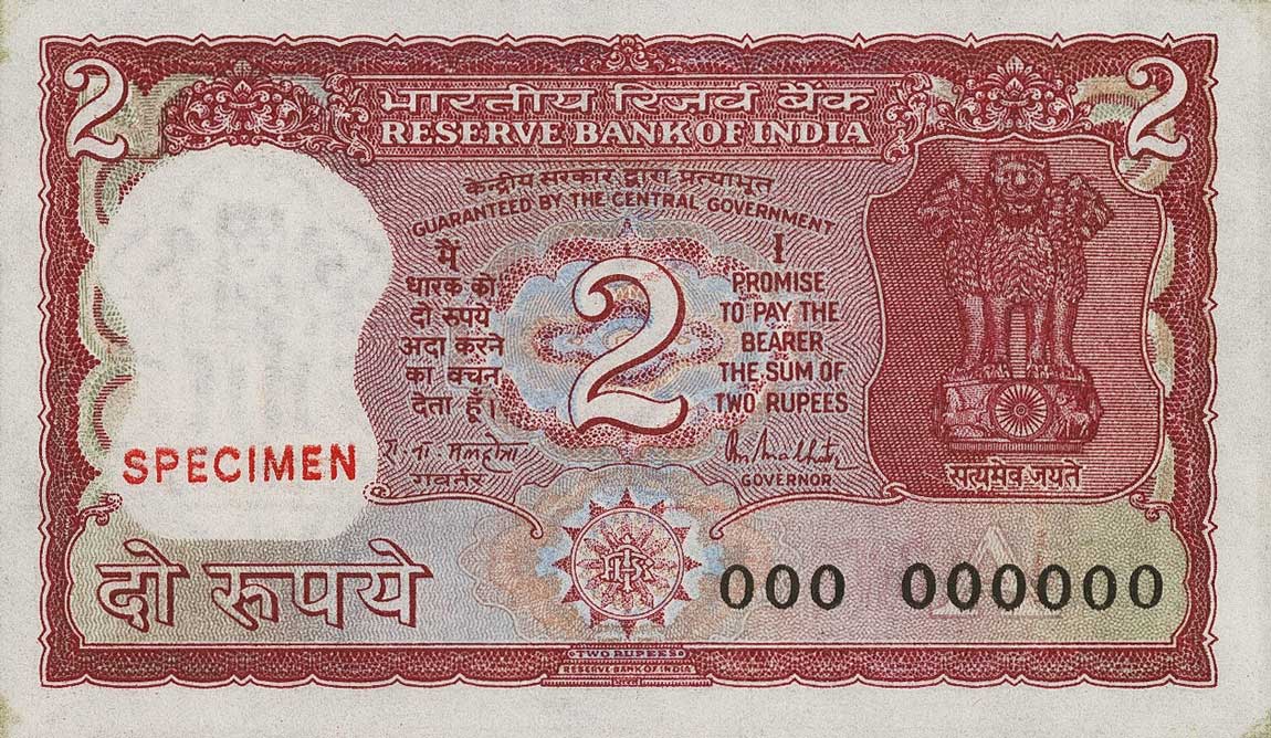 Front of India p53As: 2 Rupees from 1965