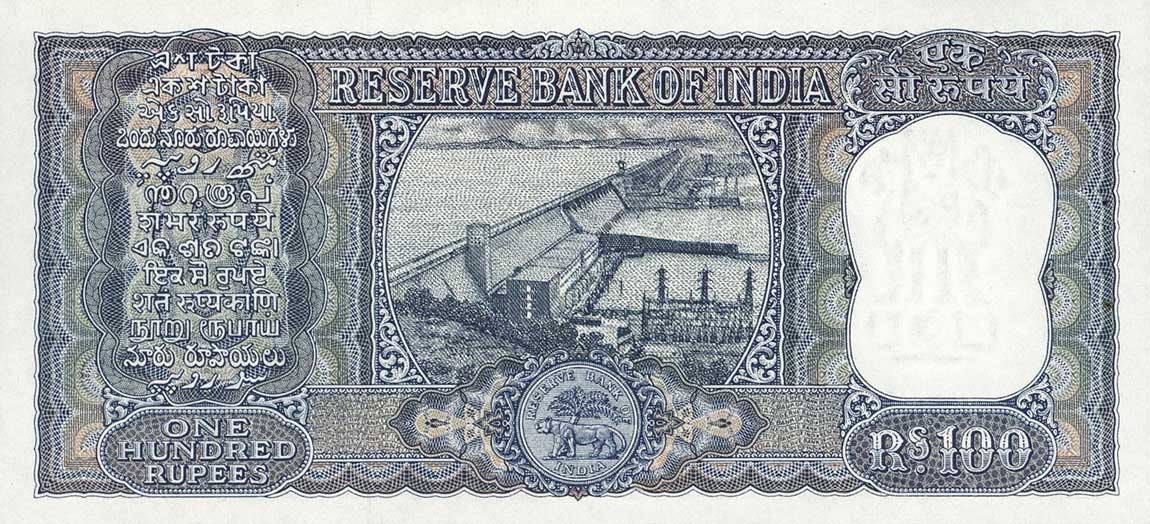 Back of India p62a: 100 Rupees from 1965