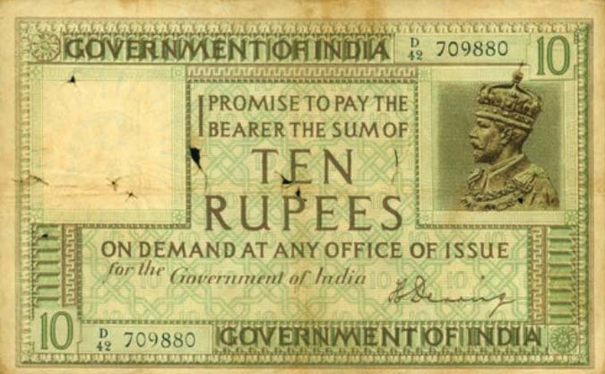 Front of India p6a: 10 Rupees from 1917