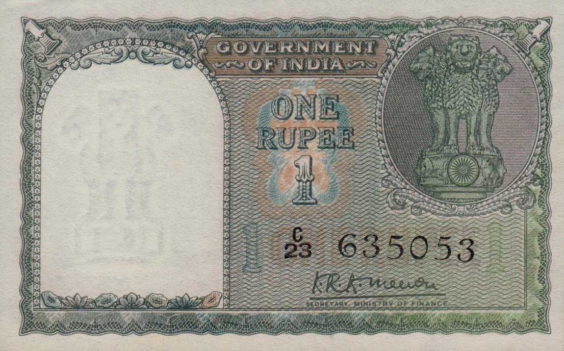 Front of India p71a: 1 Rupee from 1949