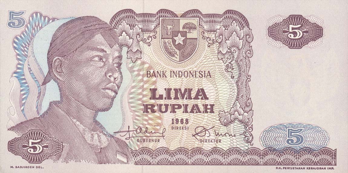 Front of Indonesia p104a: 5 Rupiah from 1968