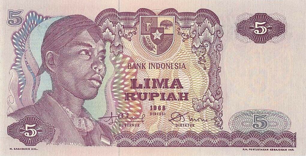 Front of Indonesia p104r: 5 Rupiah from 1968