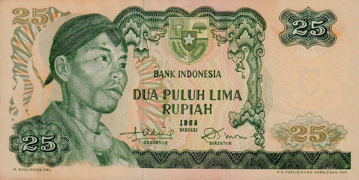 Front of Indonesia p106a: 25 Rupiah from 1968