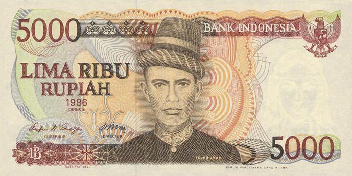 Front of Indonesia p125a: 5000 Rupiah from 1986