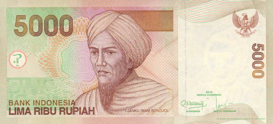 Front of Indonesia p142m: 5000 Rupiah from 2013