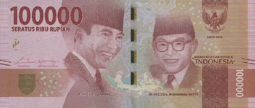 Front of Indonesia p160b: 100000 Rupiah from 2017