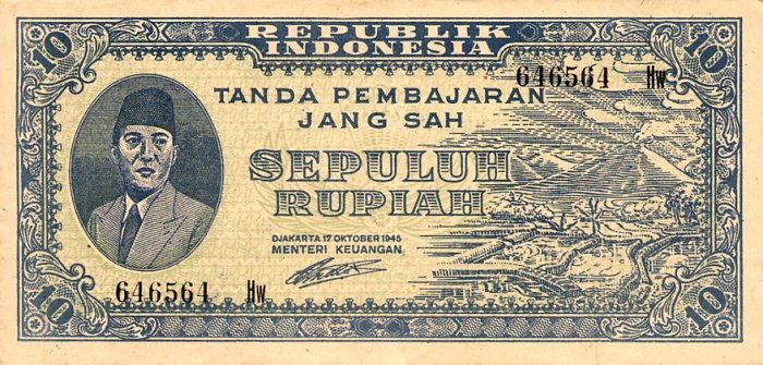 Front of Indonesia p19: 10 Rupiah from 1945