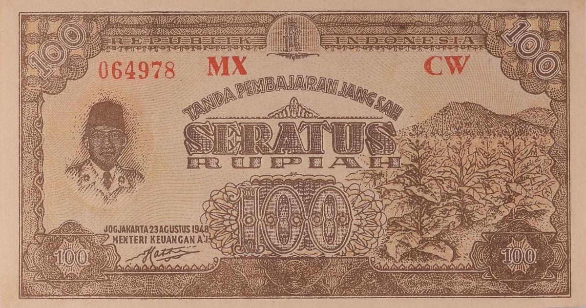 Front of Indonesia p34: 100 Rupiah from 1948