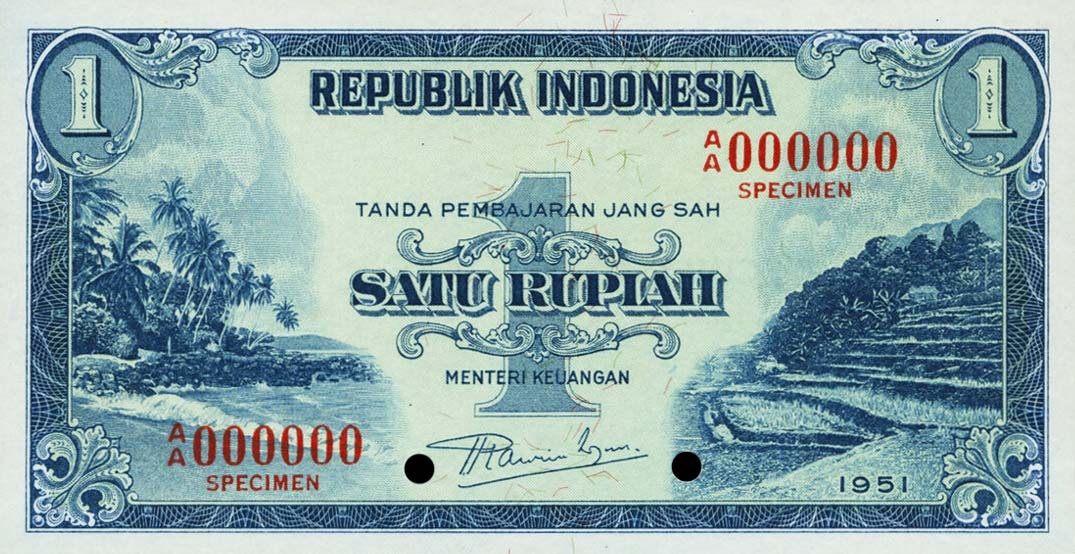 Front of Indonesia p38s: 1 Rupiah from 1951