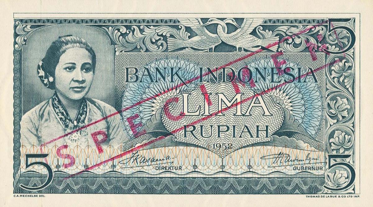 Front of Indonesia p42s: 5 Rupiah from 1952