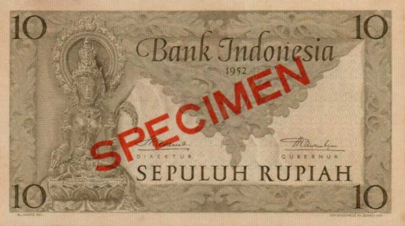 Front of Indonesia p43s: 10 Rupiah from 1952