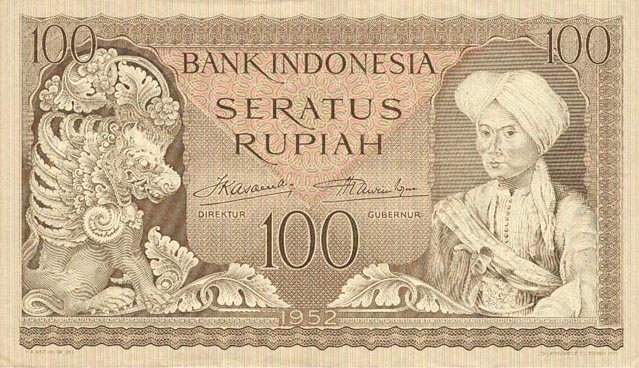 Front of Indonesia p46: 100 Rupiah from 1952