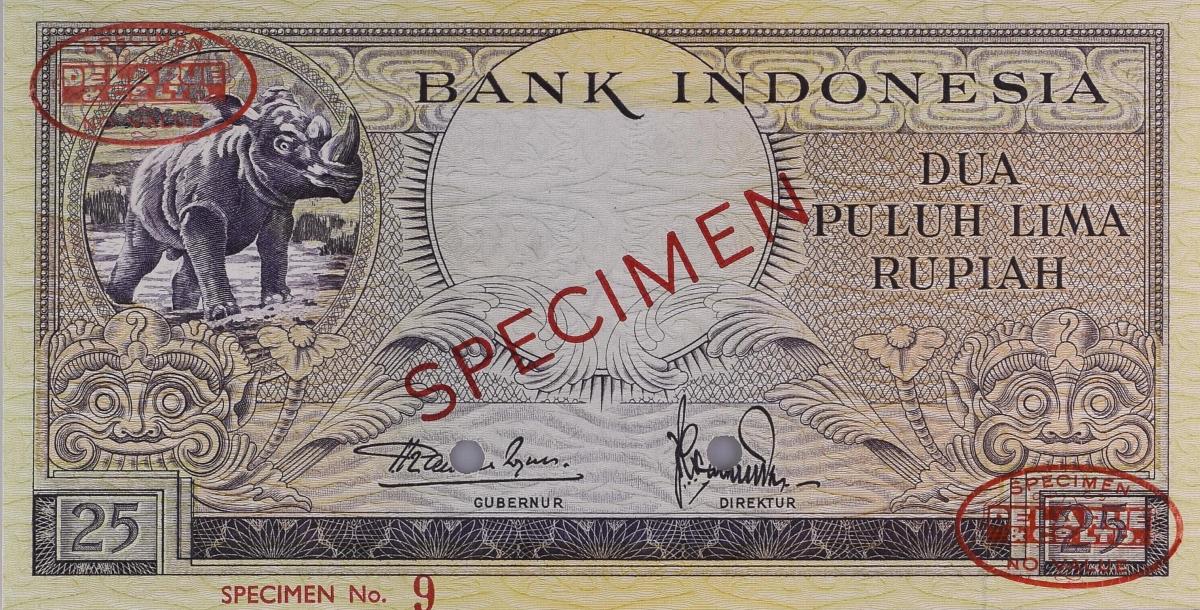 Front of Indonesia p49Bs: 25 Rupiah from 1957