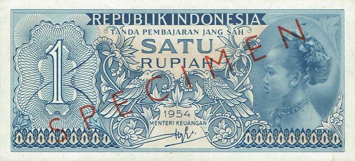 Front of Indonesia p72s: 1 Rupiah from 1954