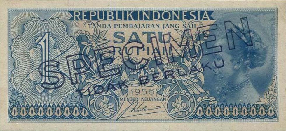 Front of Indonesia p74s: 1 Rupiah from 1956