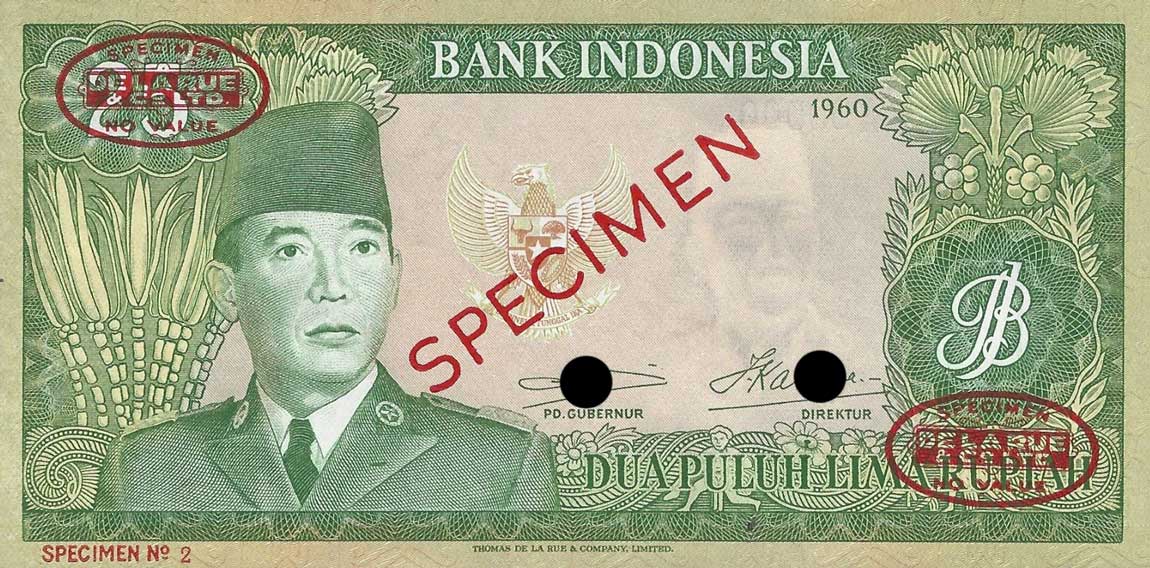 Front of Indonesia p84s: 25 Rupiah from 1960