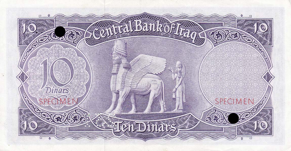 Back of Iraq p55s: 10 Dinars from 1959