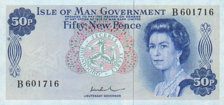 Front of Isle of Man p28c: 50 New Pence from 1972