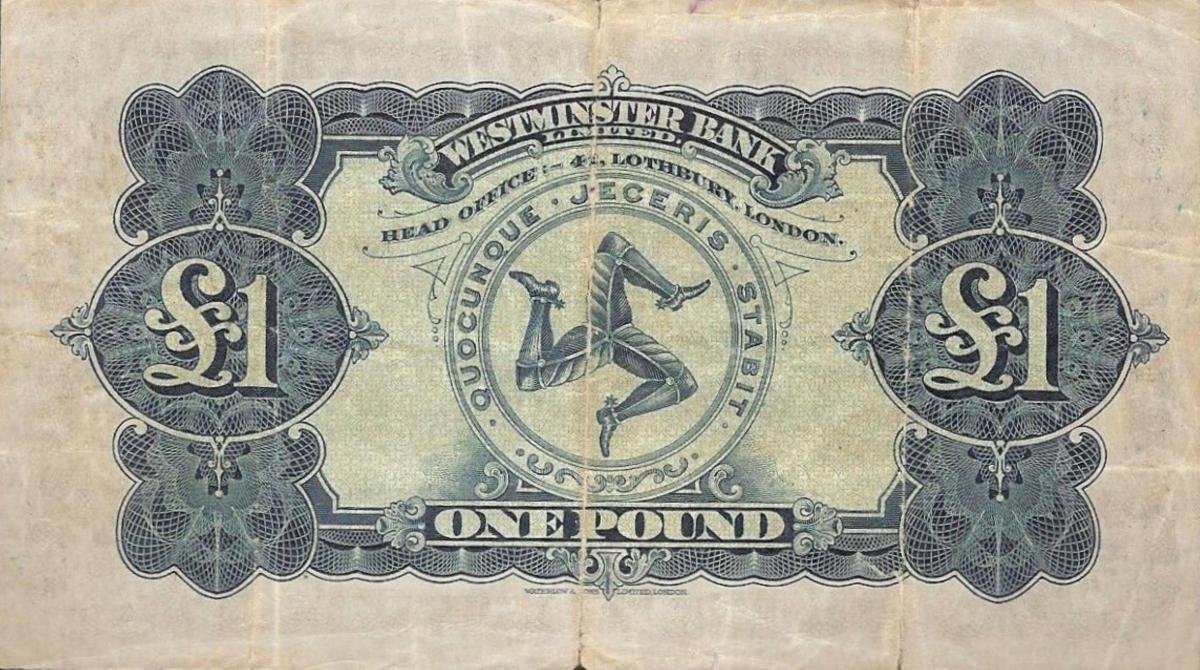 Back of Isle of Man p23Aa: 1 Pound from 1955