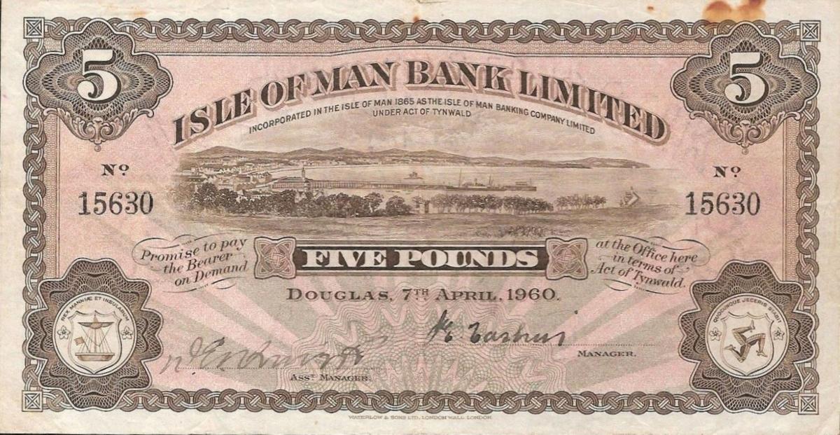 Front of Isle of Man p6Ab: 5 Pounds from 1945