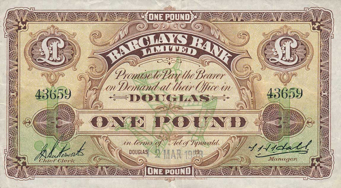 Front of Isle of Man p1c: 1 Pound from 1954