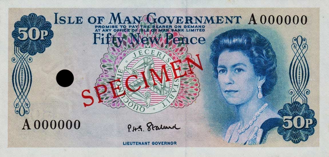 Front of Isle of Man p28s1: 50 New Pence from 1972