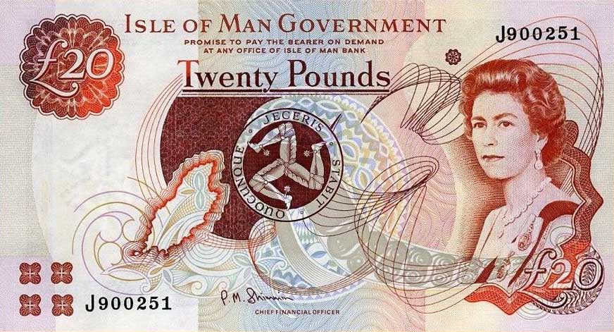 Front of Isle of Man p45b: 20 Pounds from 2000