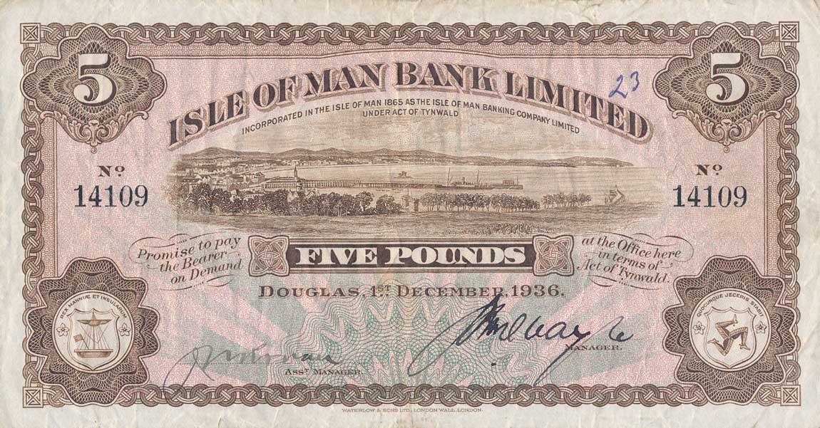 Front of Isle of Man p6Aa: 5 Pounds from 1936