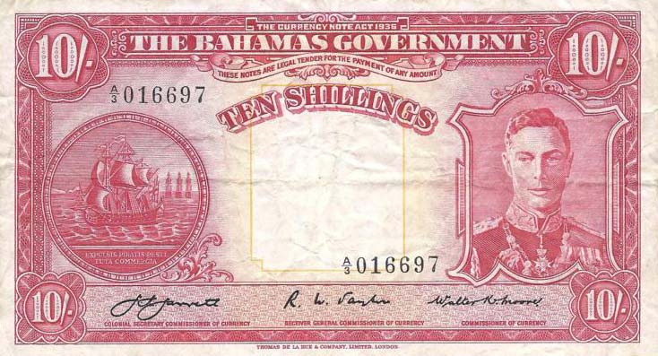 Front of Bahamas p10a: 10 Shillings from 1936