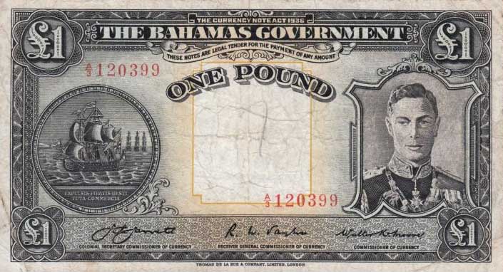 Front of Bahamas p11a: 1 Pound from 1936