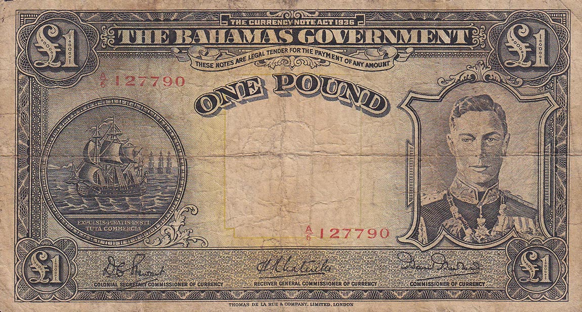 Front of Bahamas p11d: 1 Pound from 1936