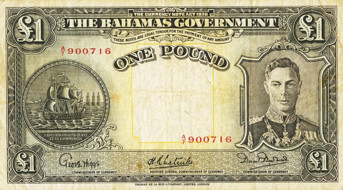 Front of Bahamas p11e: 1 Pound from 1936