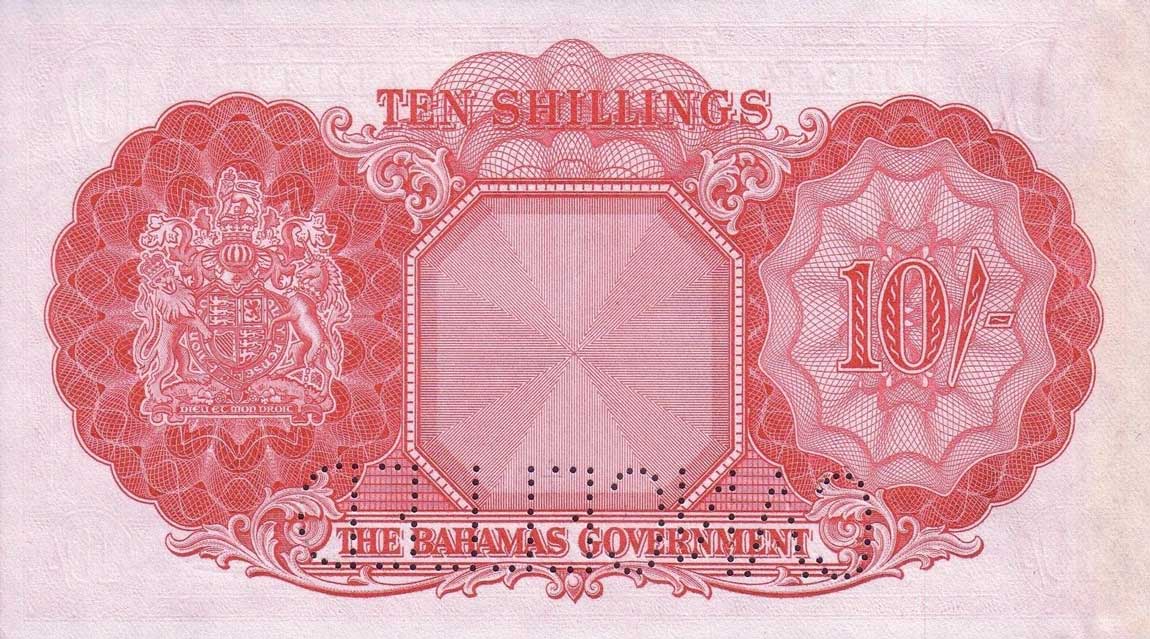 Back of Bahamas p14s: 10 Shillings from 1953