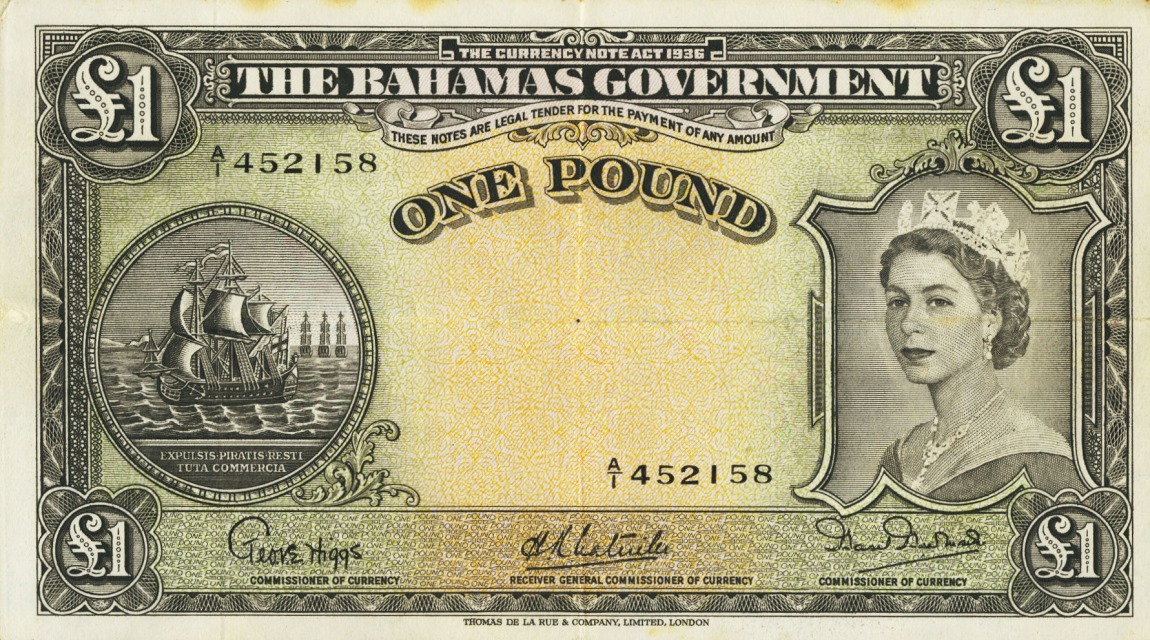 Front of Bahamas p15a: 1 Pound from 1953