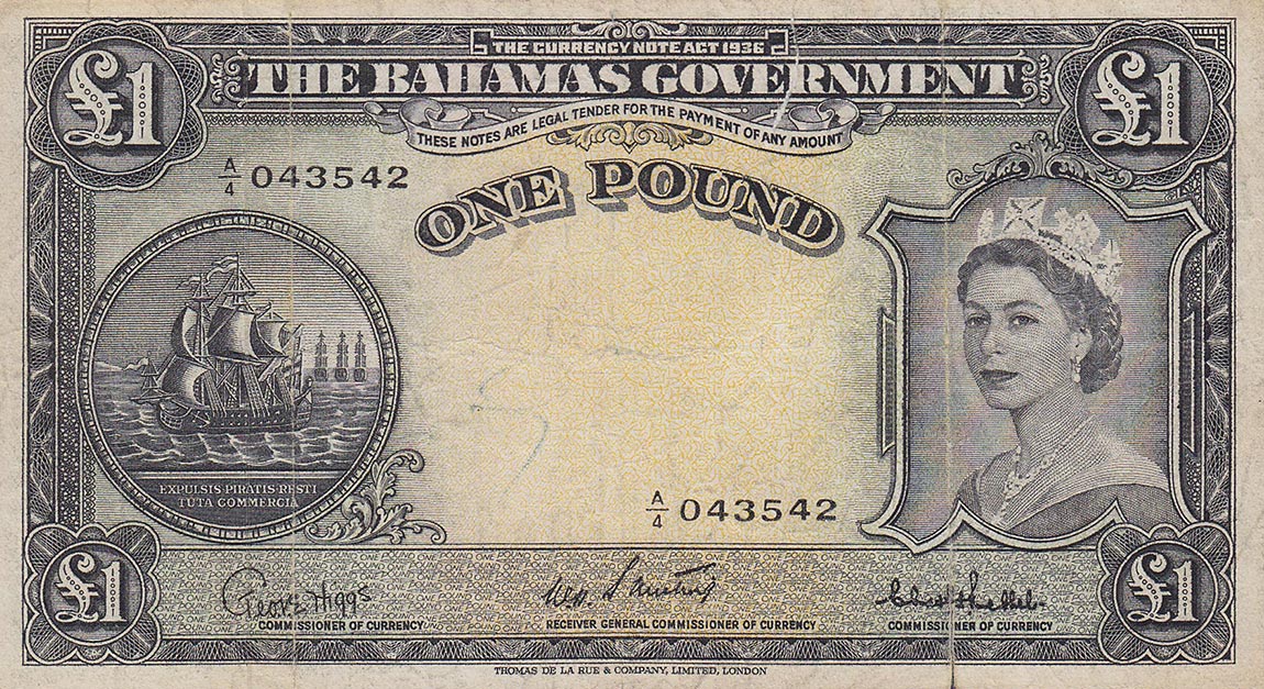 Front of Bahamas p15c: 1 Pound from 1953