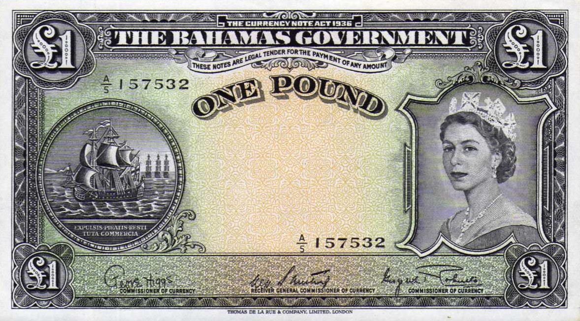 Front of Bahamas p15d: 1 Pound from 1953